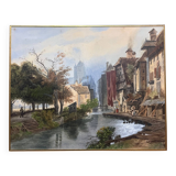 Large Watercolour Table XIX Century Tanneries District (Rouen?)