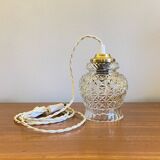 Lampe suspension baladeuse globe ancien verre transparent griffe de suspension en laiton LAMP-7384
