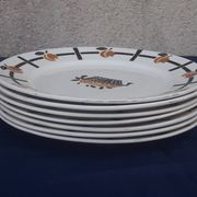 7 flat plates made of Earthenware from Badonviller DOC diam basket pattern 24 cm