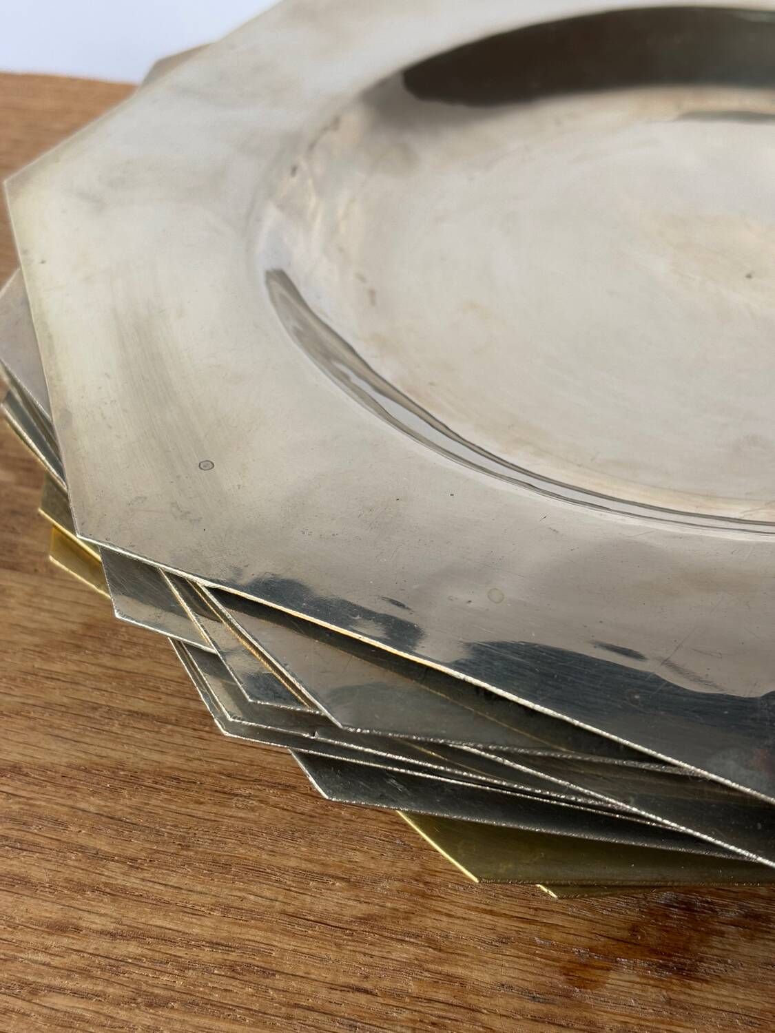 Set of 10 vintage silver metal plates