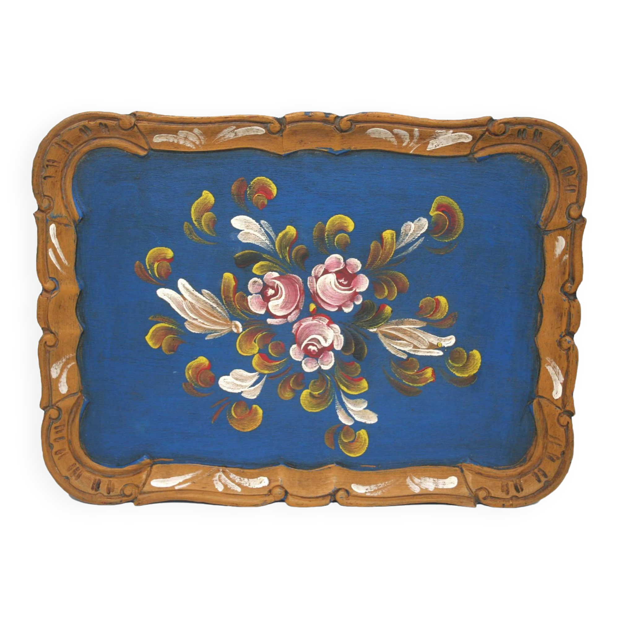 Wooden tray painted with flowers L36xW27cm