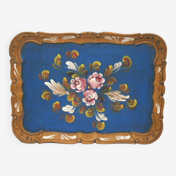 Wooden tray painted with flowers L36xl27cm