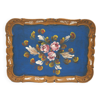 Wooden tray painted with flowers L36xl27cm