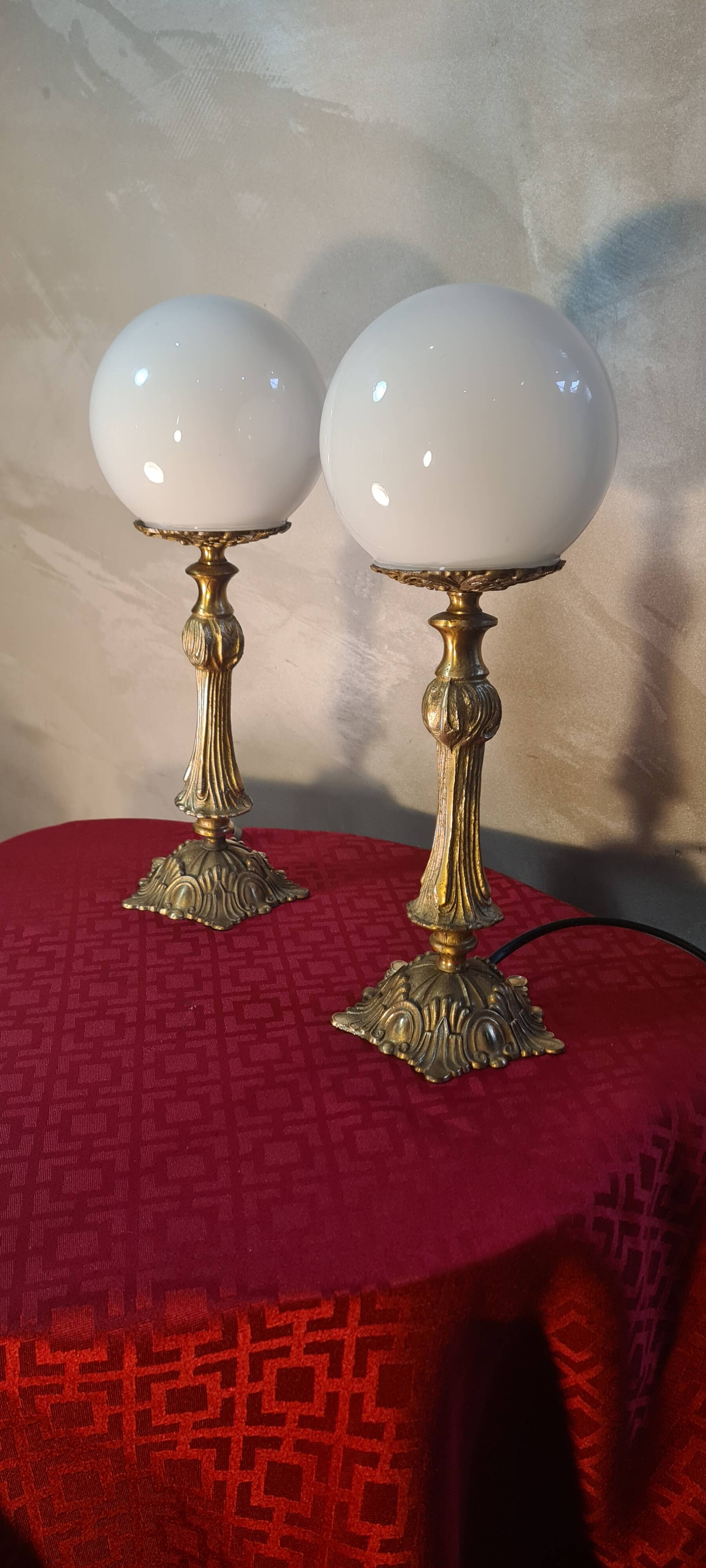 pair of bronze and opaline bedside lamps 31x11 electric refurbished