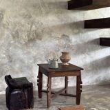 Stool, tabouret or low Japanese-style armchair in brutalist monoxyle radica.