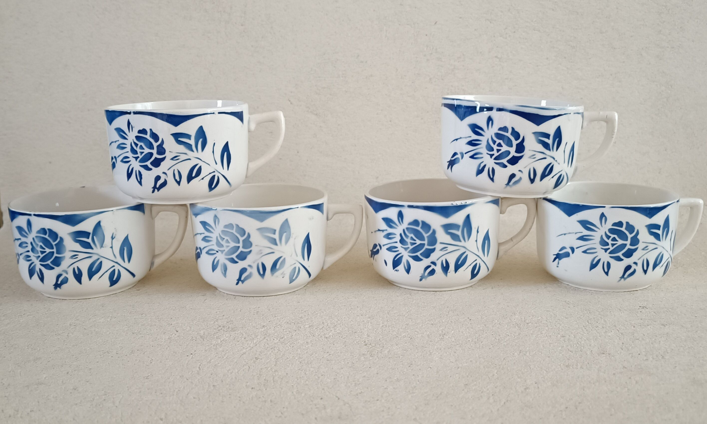 6 Digoin cups and saucers, sugar bowl and milk jug