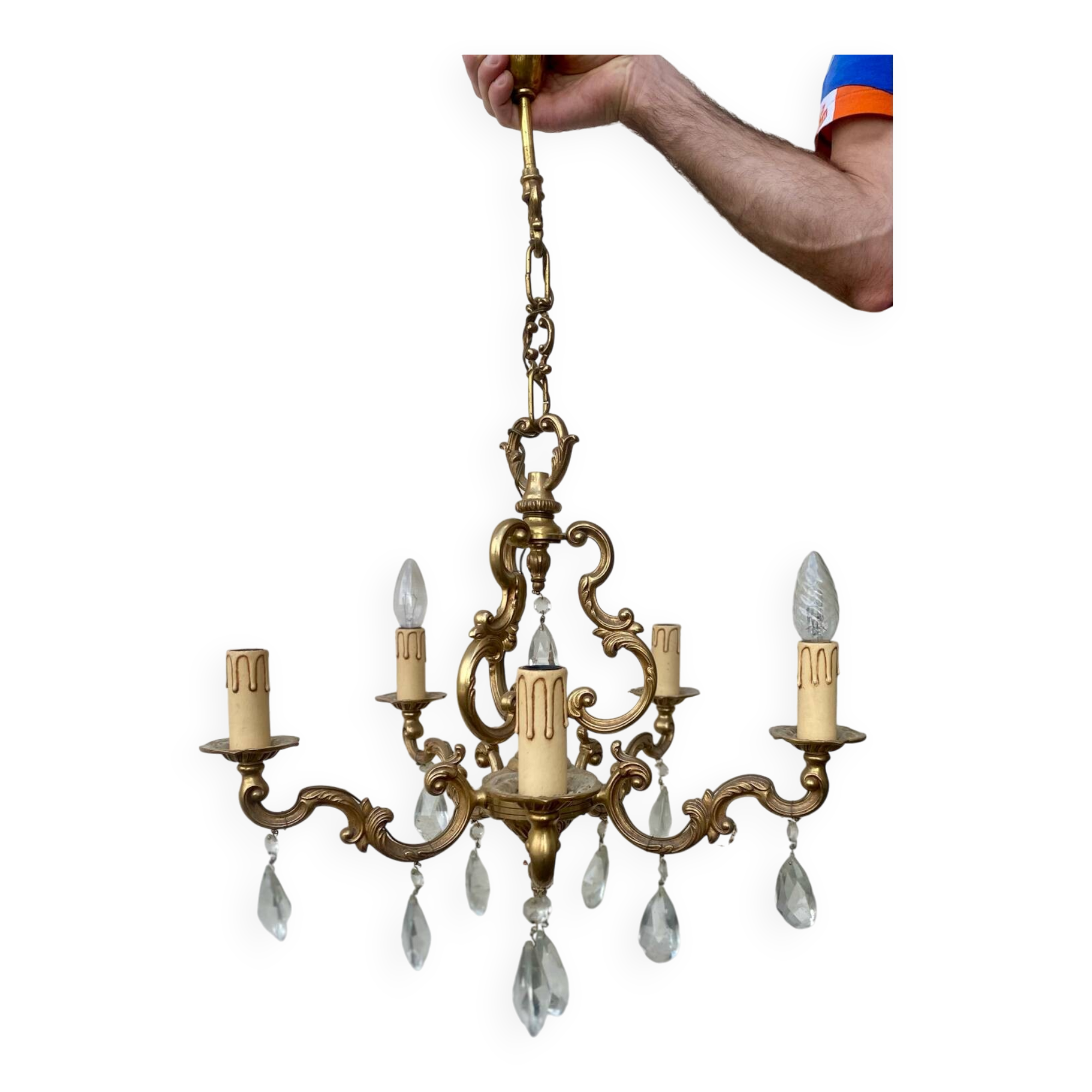 Louis XV style 5-branch brass and tassel chandelier