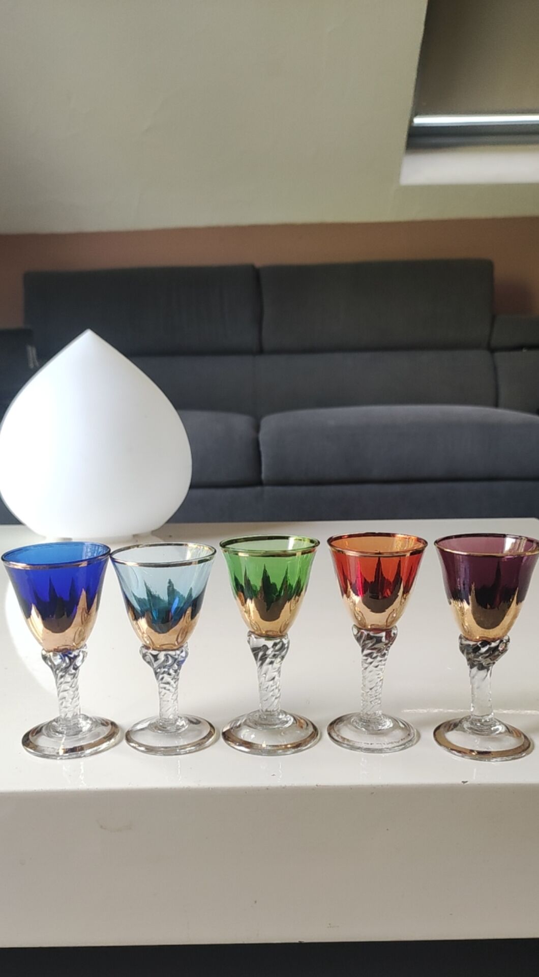 Lot 5 Glasses Digestif/Liqueur. Flamed decoration. Murano 1950