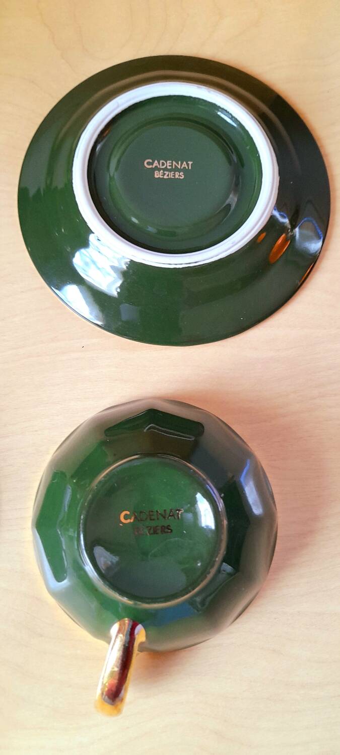 Lot de 6 tasses bistrot apilco vert et or 50s