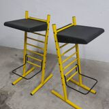 Paire de tabouret de bar italien ajustables jaune laqué et noir