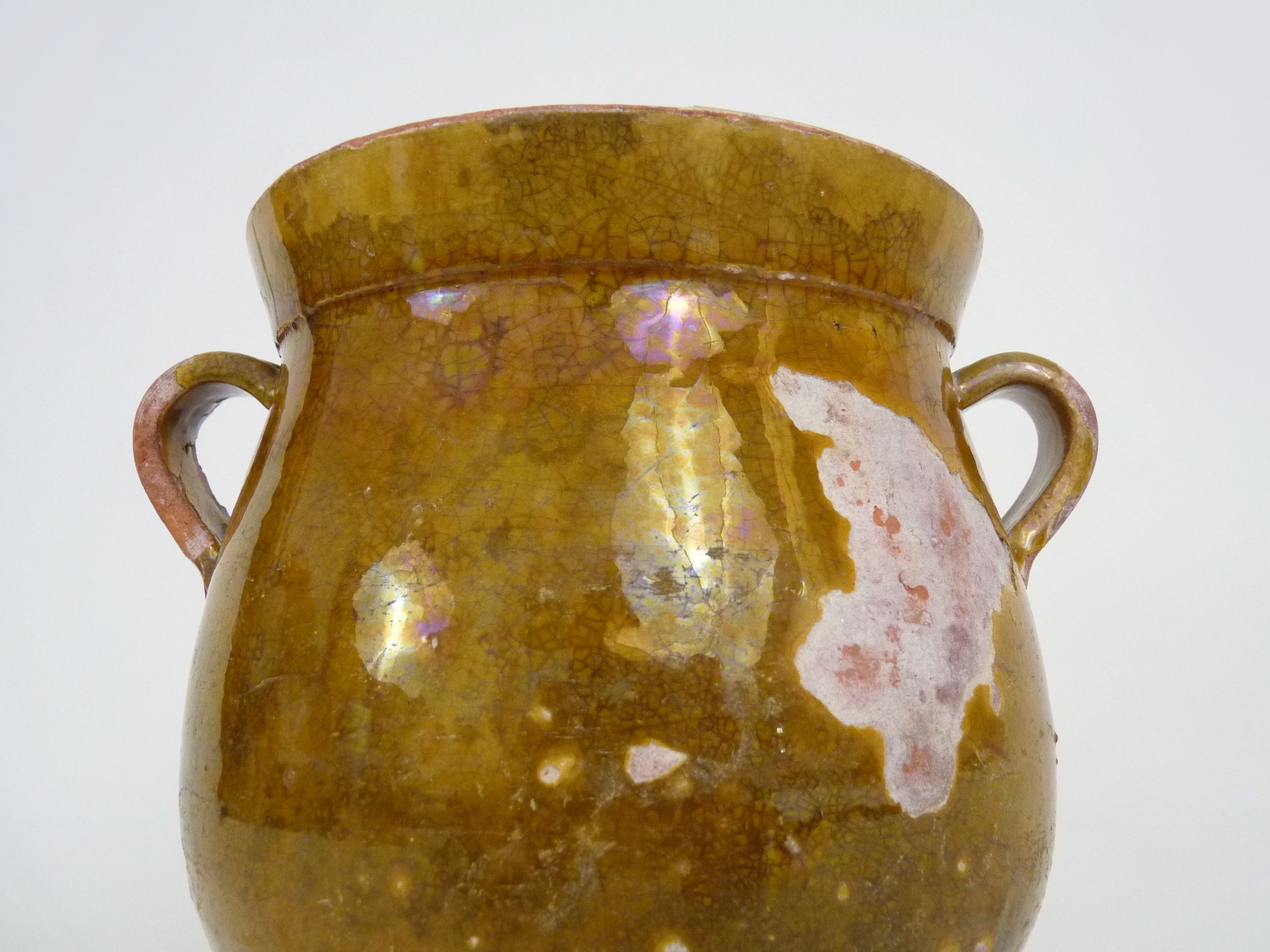 Glazed yellow confit pot, south west of France. Conservation pot. Pyrenees XIXth