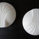 Set of 2 Hillebrand Art Deco shell opal glass wall lamps, 1960