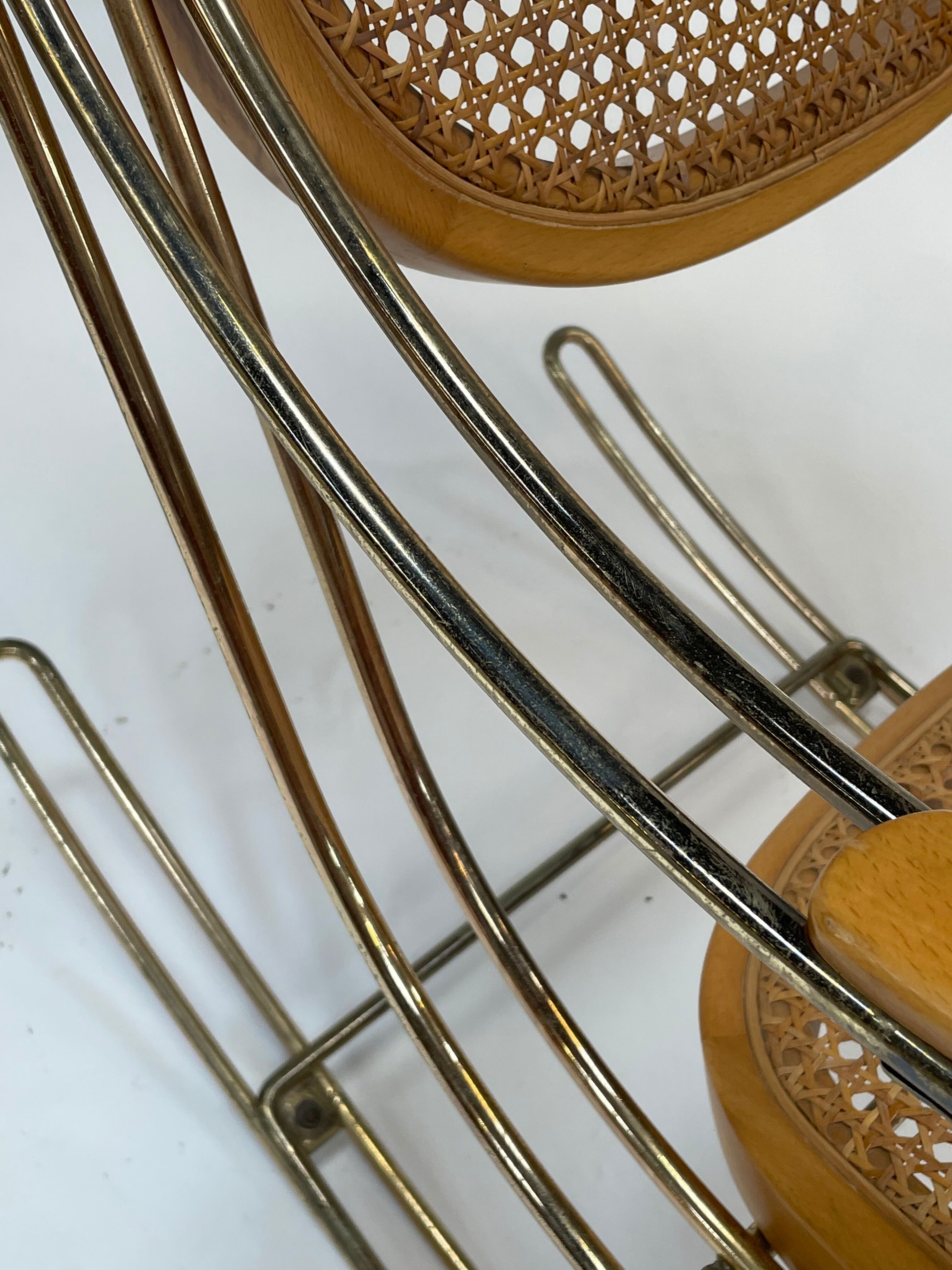 Vintage brass curved wooden rocking chair