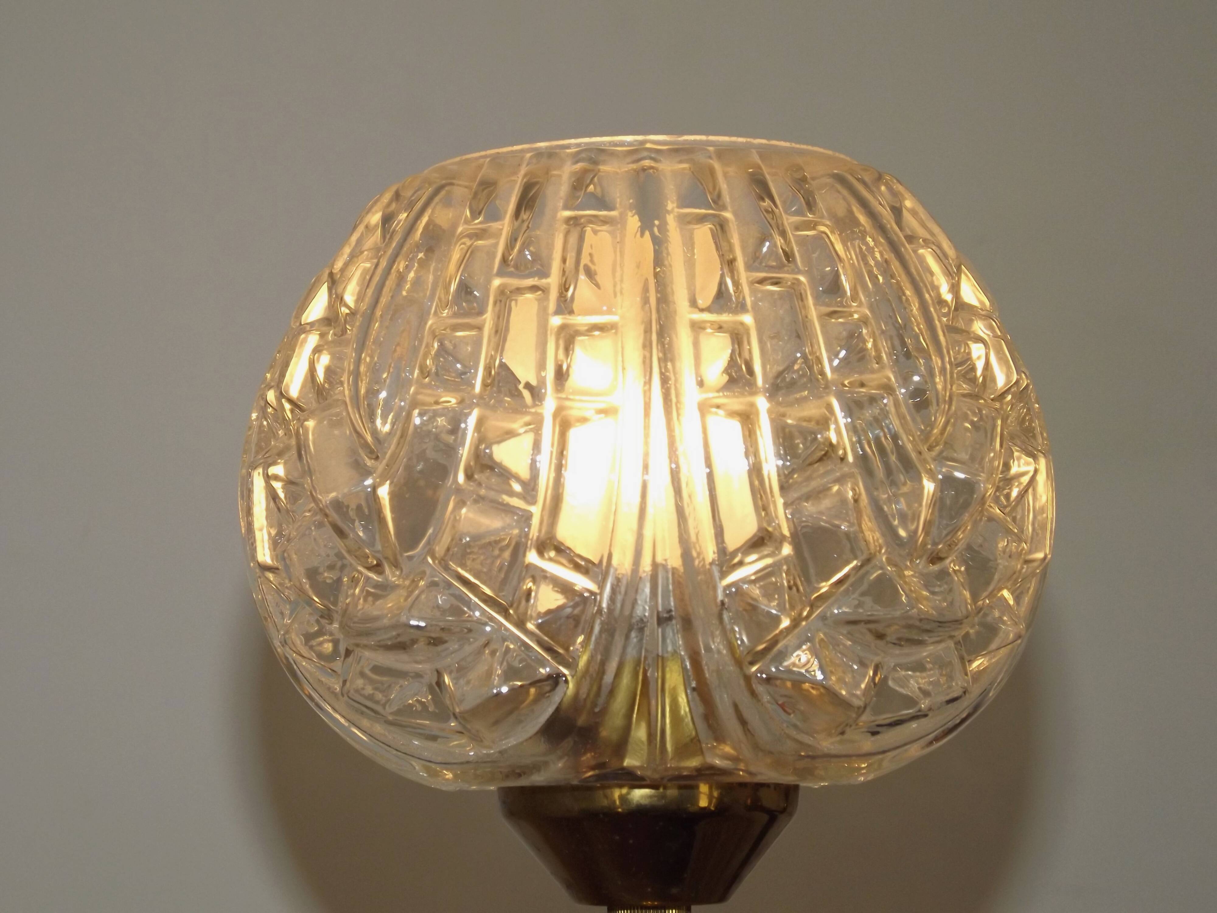 French Vintage Retro Mid Century Black & Gold 4 Arm Chandelier with Glass Shades 5015