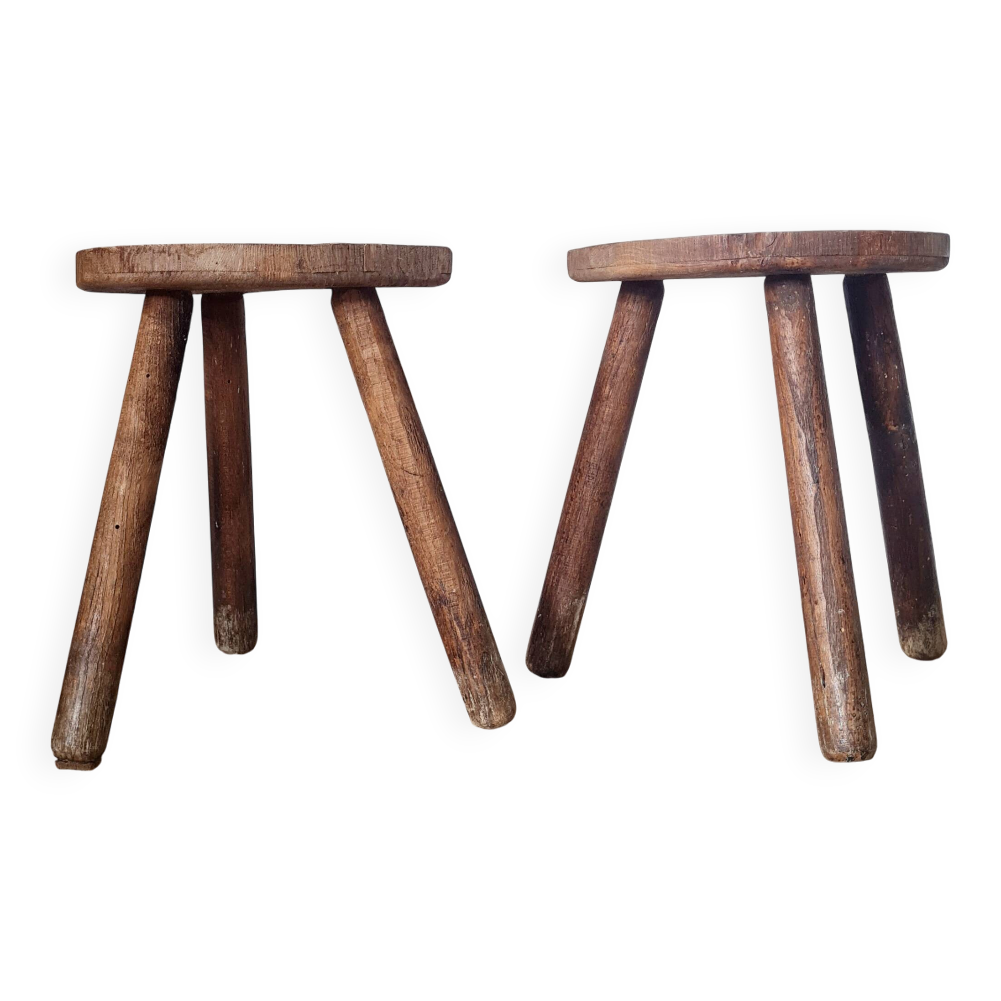 Pair of vintage brutalist tripod stools - folk art