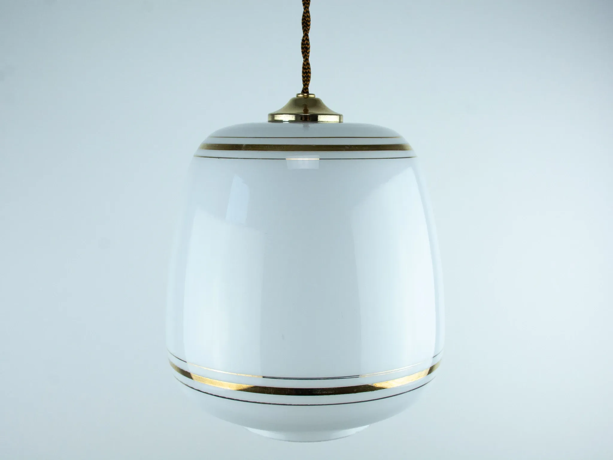 Vintage White Glass Gold Accented Mid-Century Modern Lamp