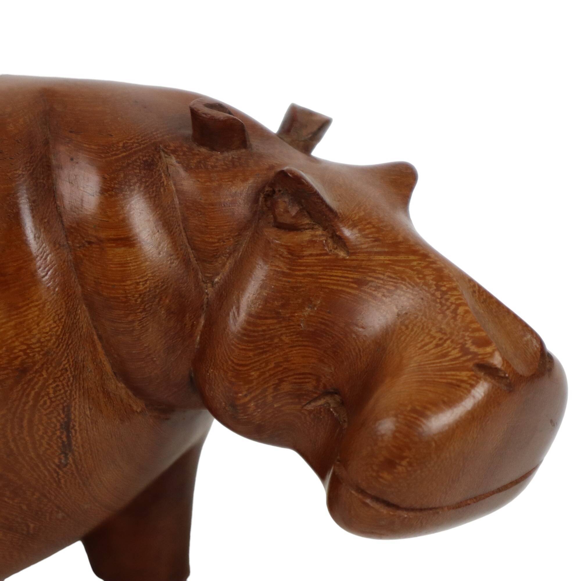 Vintage Hippopotamus Solid Teak Wood Figurine Sculpture Figure