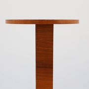 Art deco oak wooden round side table with bended leg, France 1920s