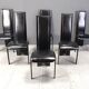 Chaises de salle à manger hautes en cuir noir vintage, lot de 6, années 1980