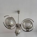 Vintage suspension with 3 smoked glass globes and chrome metal from the 1970s.
