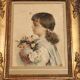 Aquarelle sur papier, portrait d'une jeune fille signé Alessandro Rontini Florence (1854-1933)