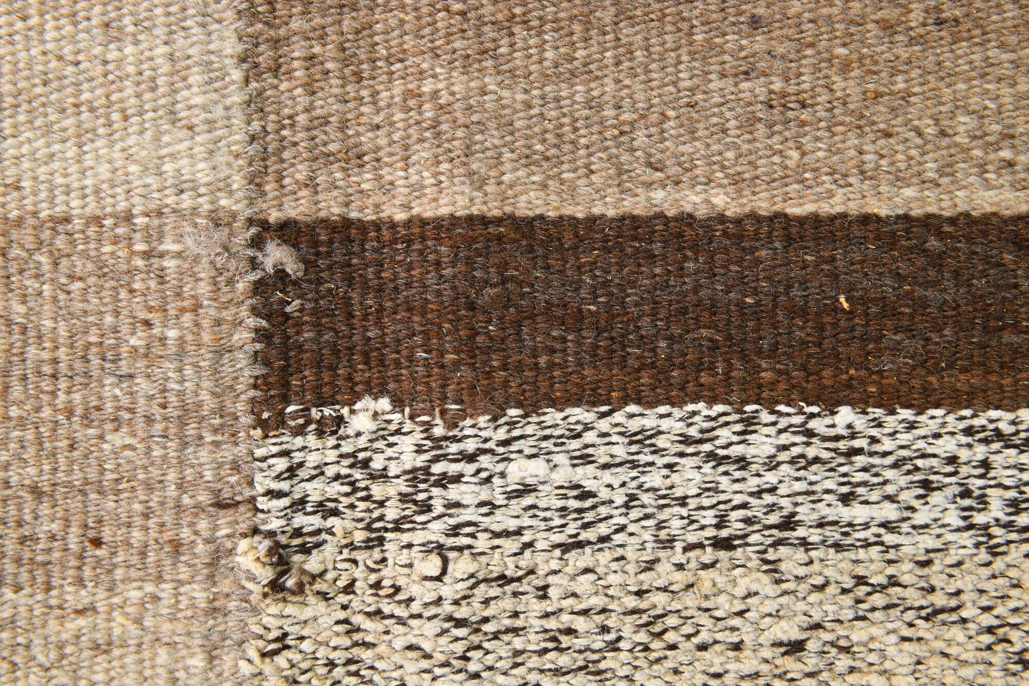Brown & Beige Striped Large Vintage Kilim Rug, 306x336Cm
