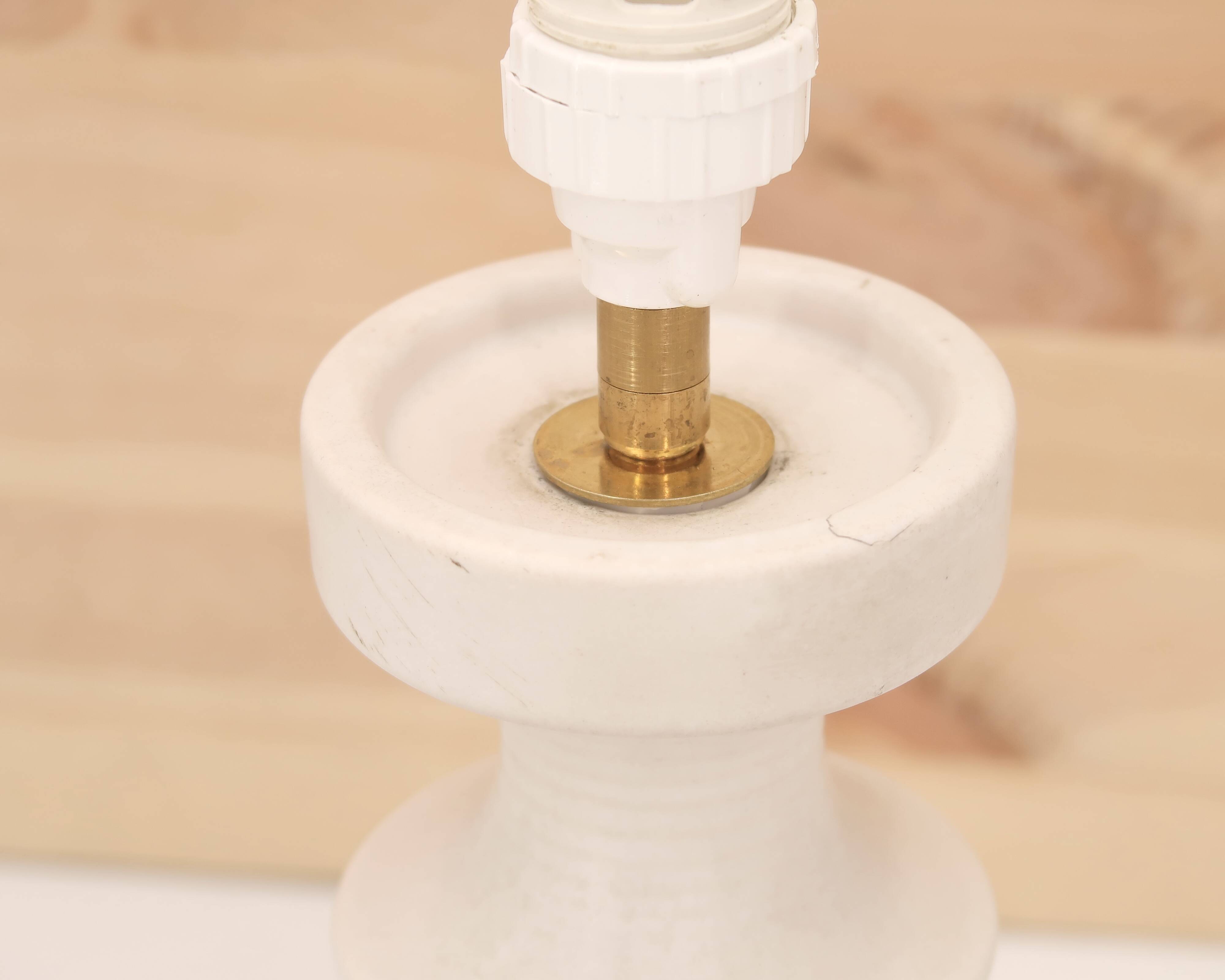 White ceramic lamp by Cari Zalloni, raffia lampshade