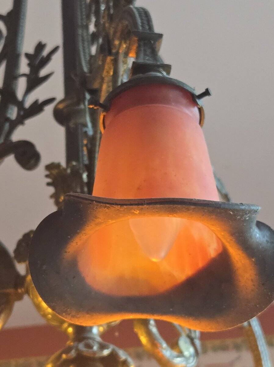 Noverdy Art Nouveau Chandelier – Bronze and Glass Tulips –