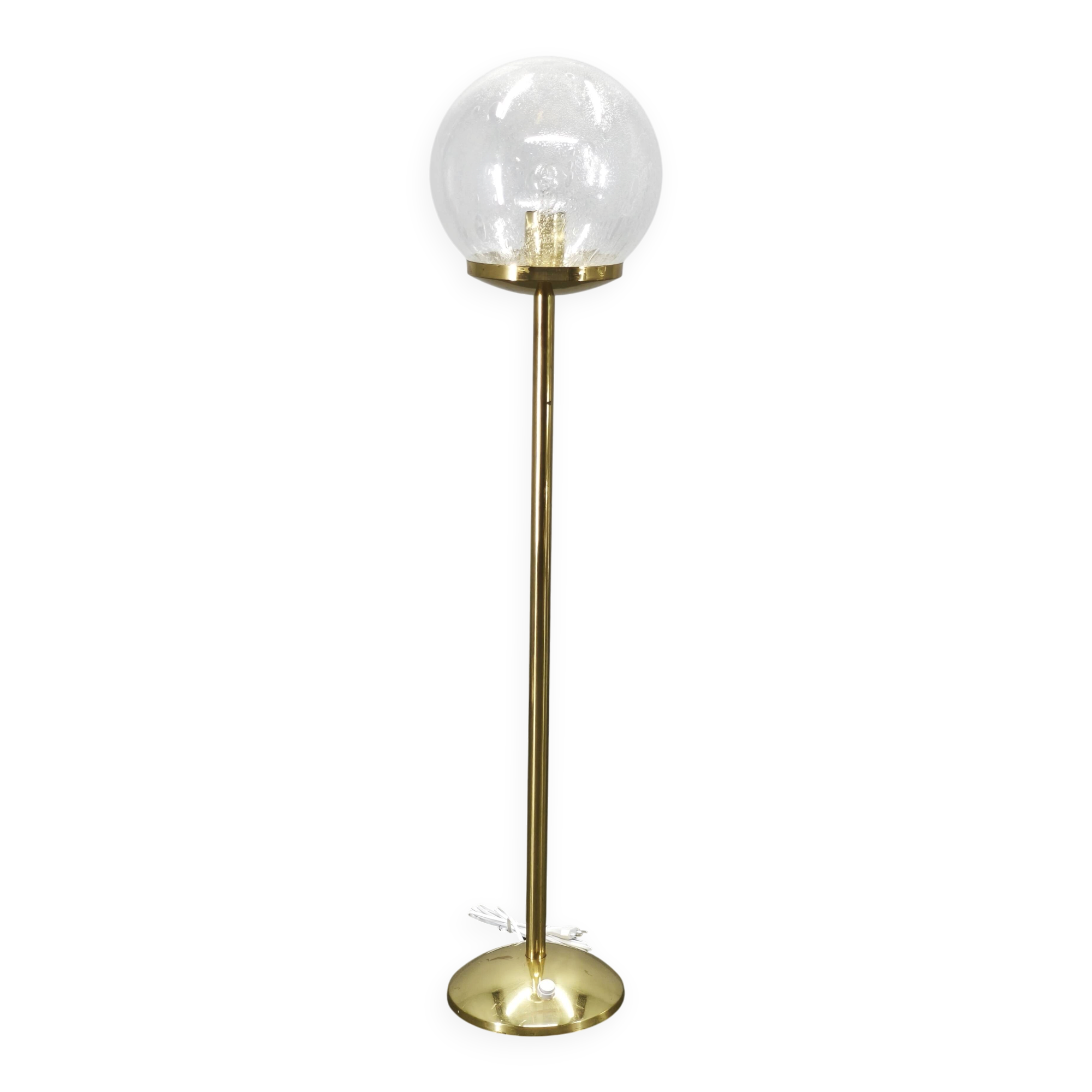 Space Age Bubble Glass and Brass Floor Lamp, Czechoslovakia, 1970s