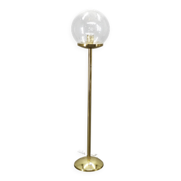 Space Age Bubble Glass and Brass Floor Lamp, Czechoslovakia, 1970s