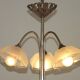 Chandelier en argent Art Déco français à 3 lumières avec abat-jours coniques et hexagonaux opaques
