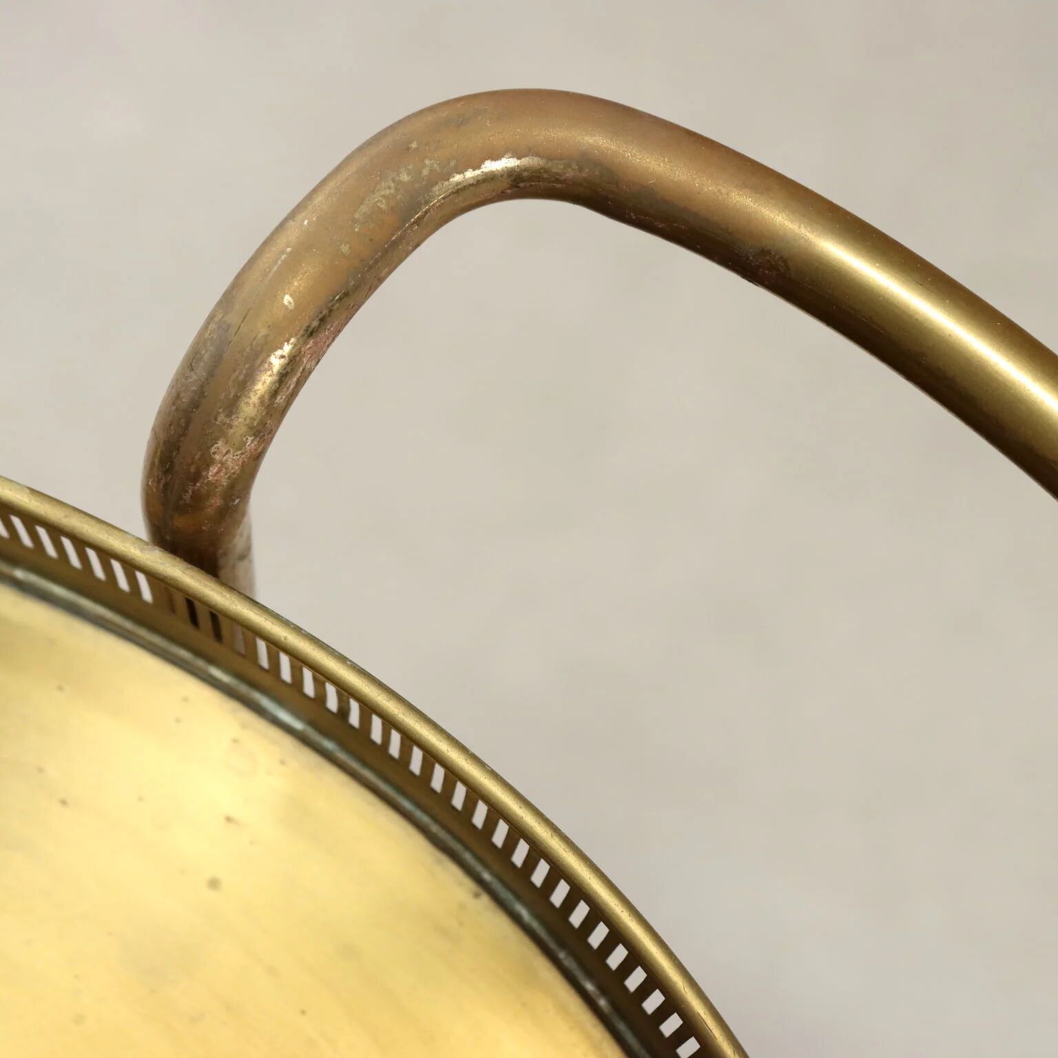 Vintage double-tier brass serving trolley, 1950s design.