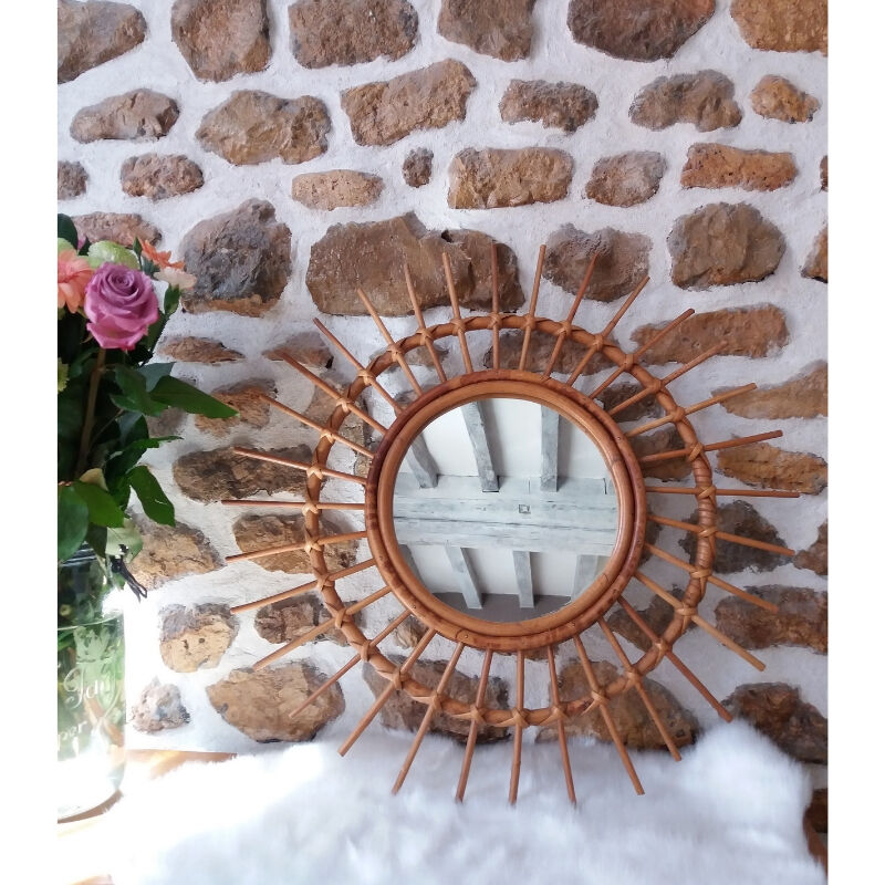 Miroir soleil rotin 55x55cm