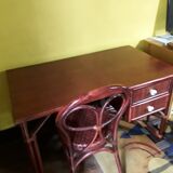 Desk and chair in rattan and vintage wood