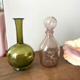 Pink bubbled glass decanter Biot vintage 60s