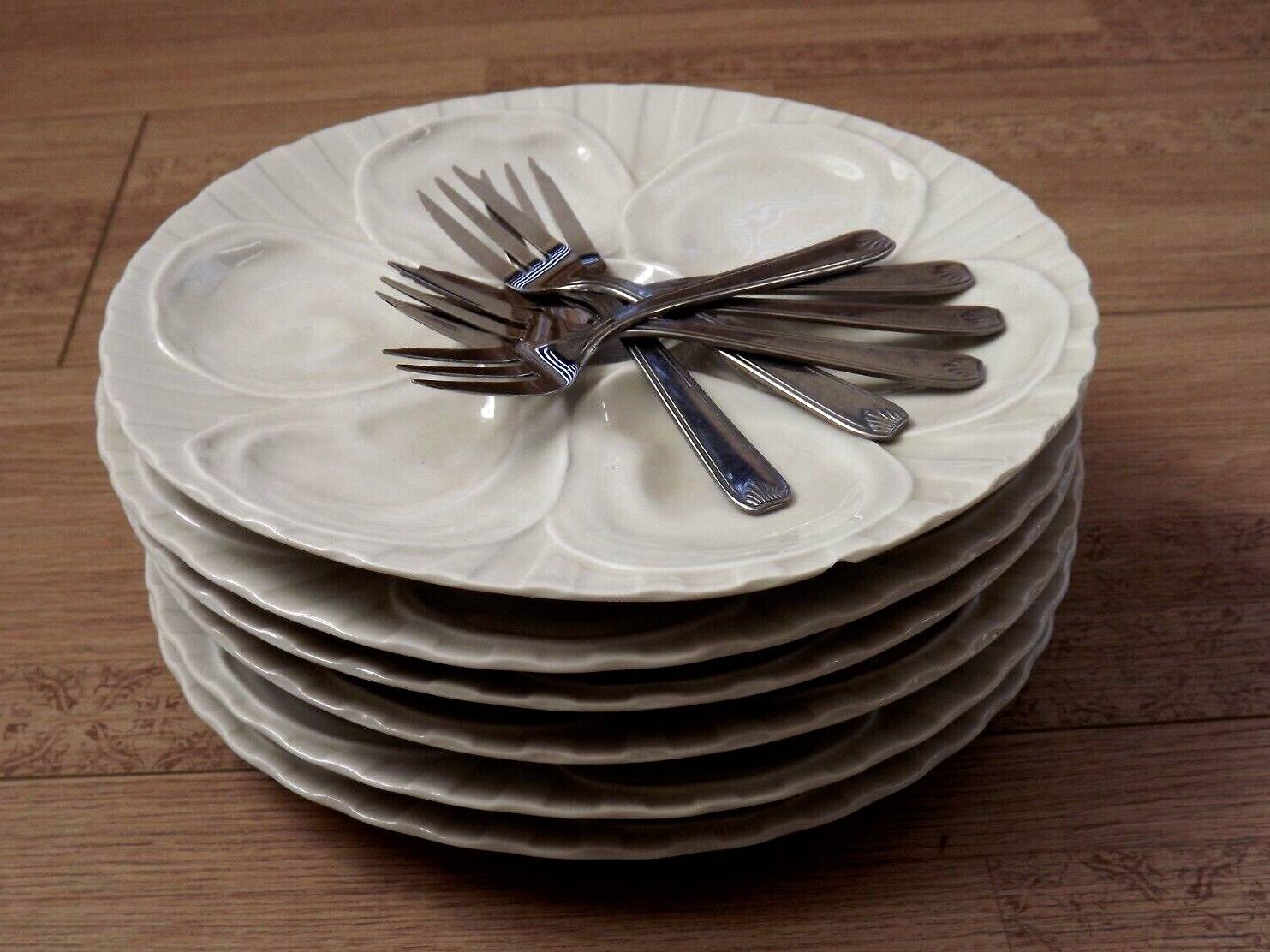 Ensemble de 6 assiettes à huîtres Français Pillivuyt Porcelaine blanche classique Mid Century 4514
