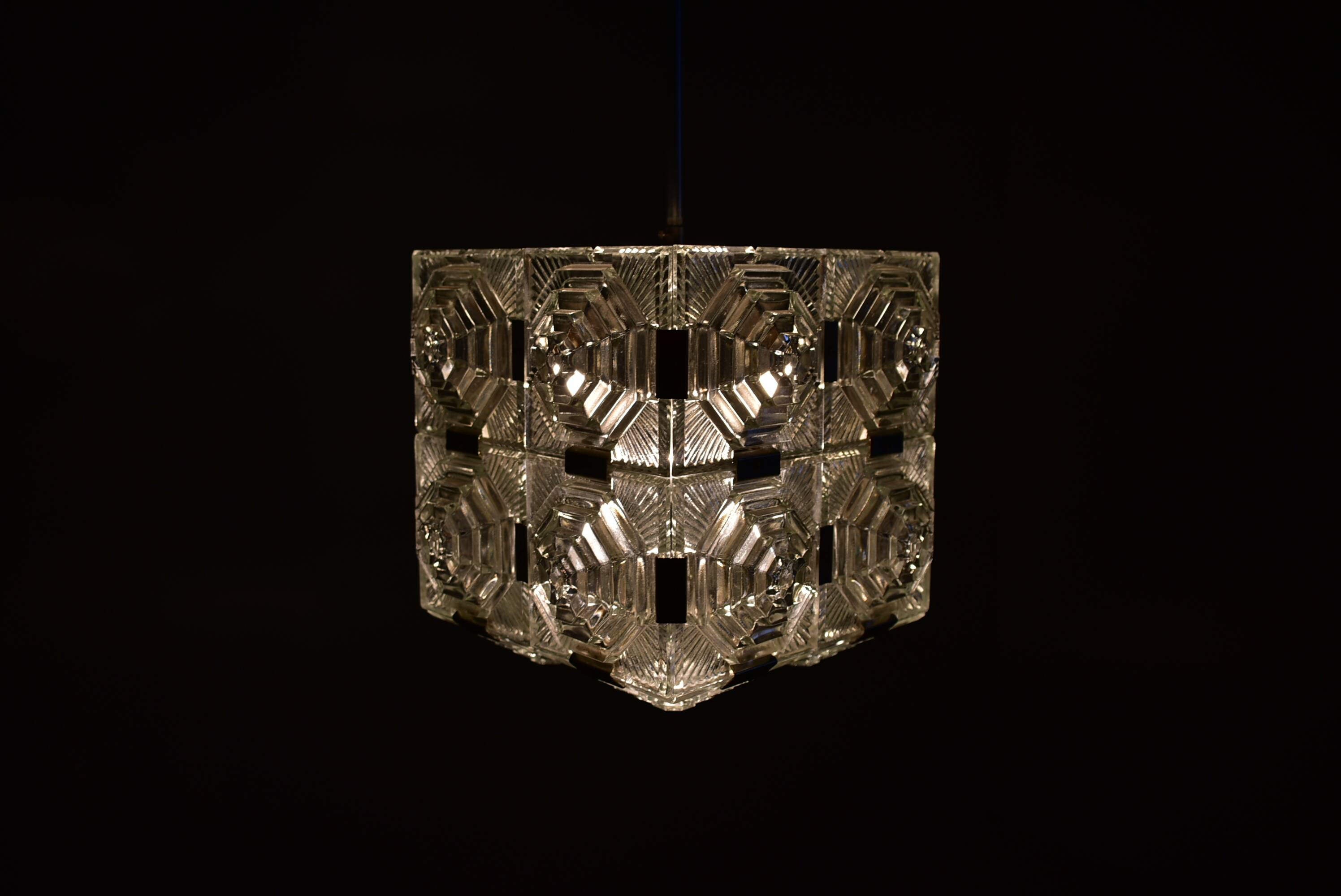Brutalist glass chandelier by kamenicky senov, 1970s