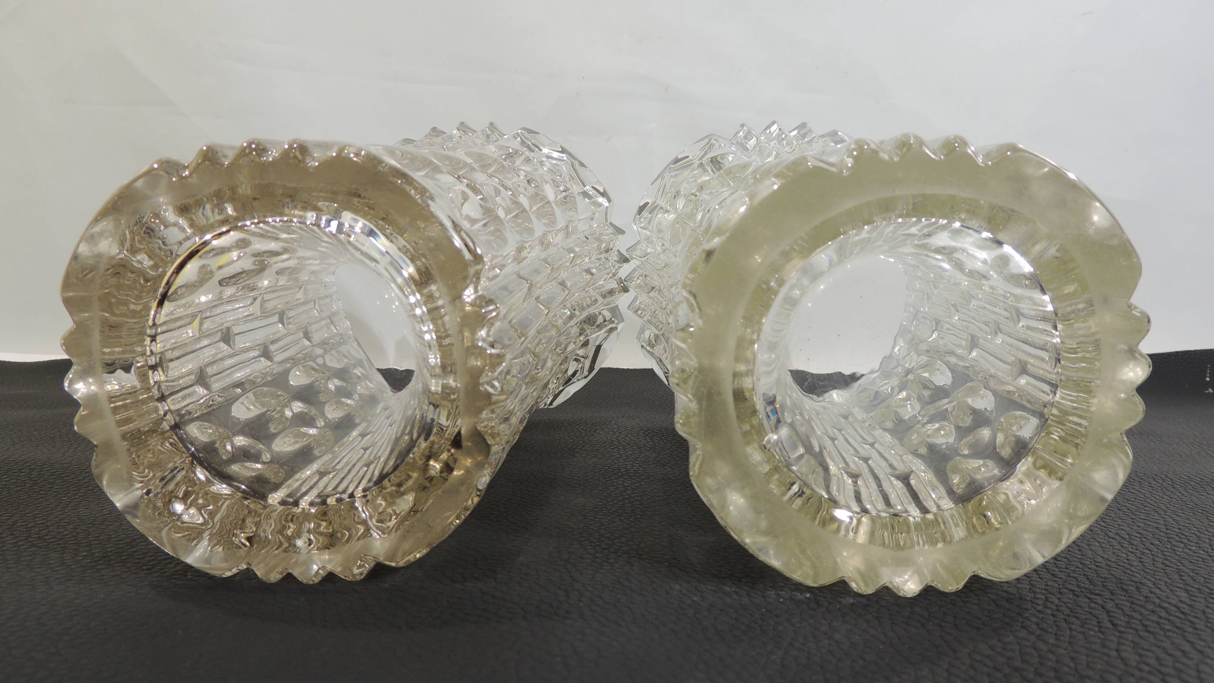 Pair of large vintage cut crystal vases – Geometric, heavy design