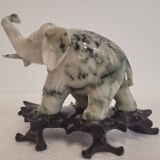 Pair of elephant paperweights, veined marble, 80s - France
