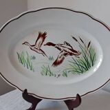Digoin Sarreguemines dish, hand-painted decoration of wild birds