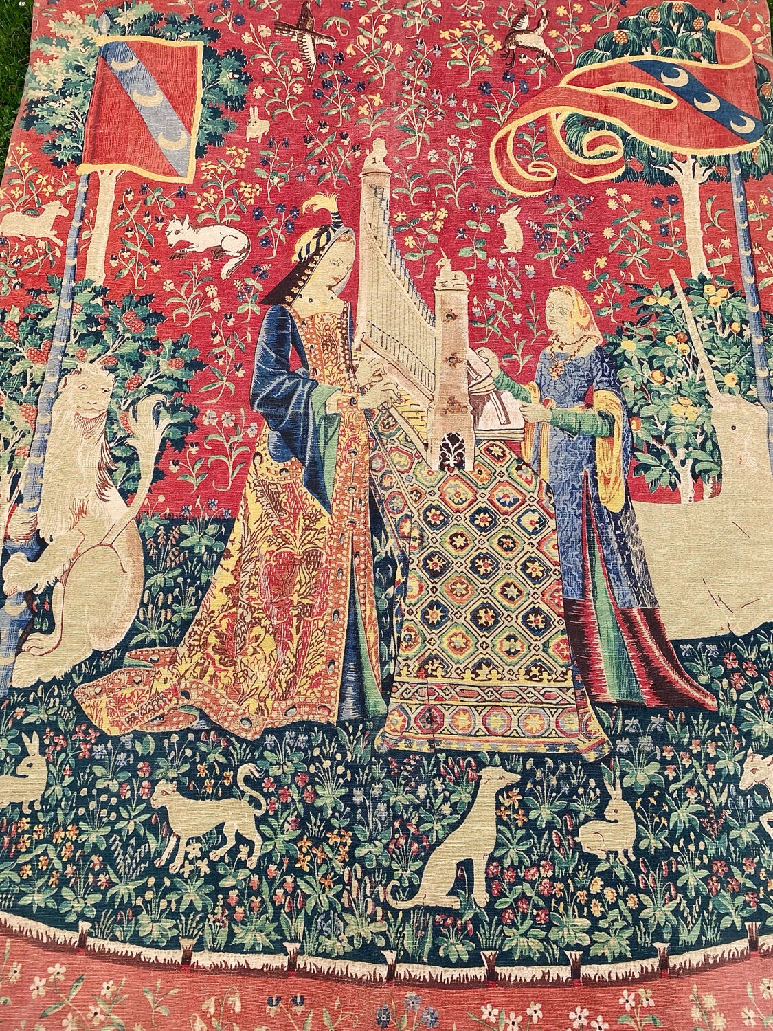 Large wall tapestry The Lady and the Unicorn - Hearing G. Boitard