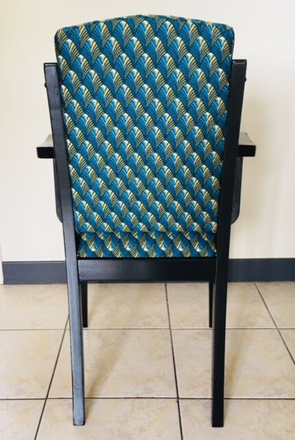 Fauteuil bridge années 60 tissu art déco bleu et or