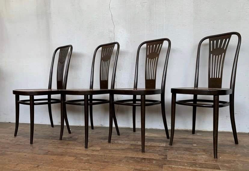 Lot 4 chairs bistrot wood curve stamp tuna and decor seat art nouveau