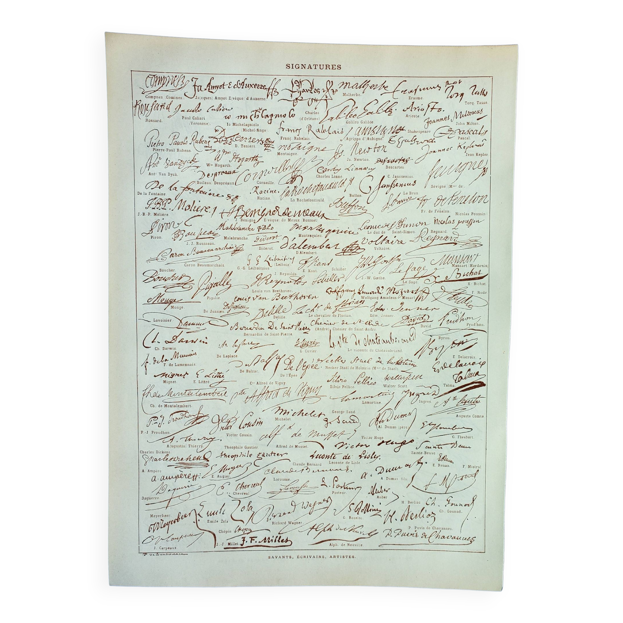 Gravure ancienne 1898, Signature, autographe historique • Lithographie originale et vintage