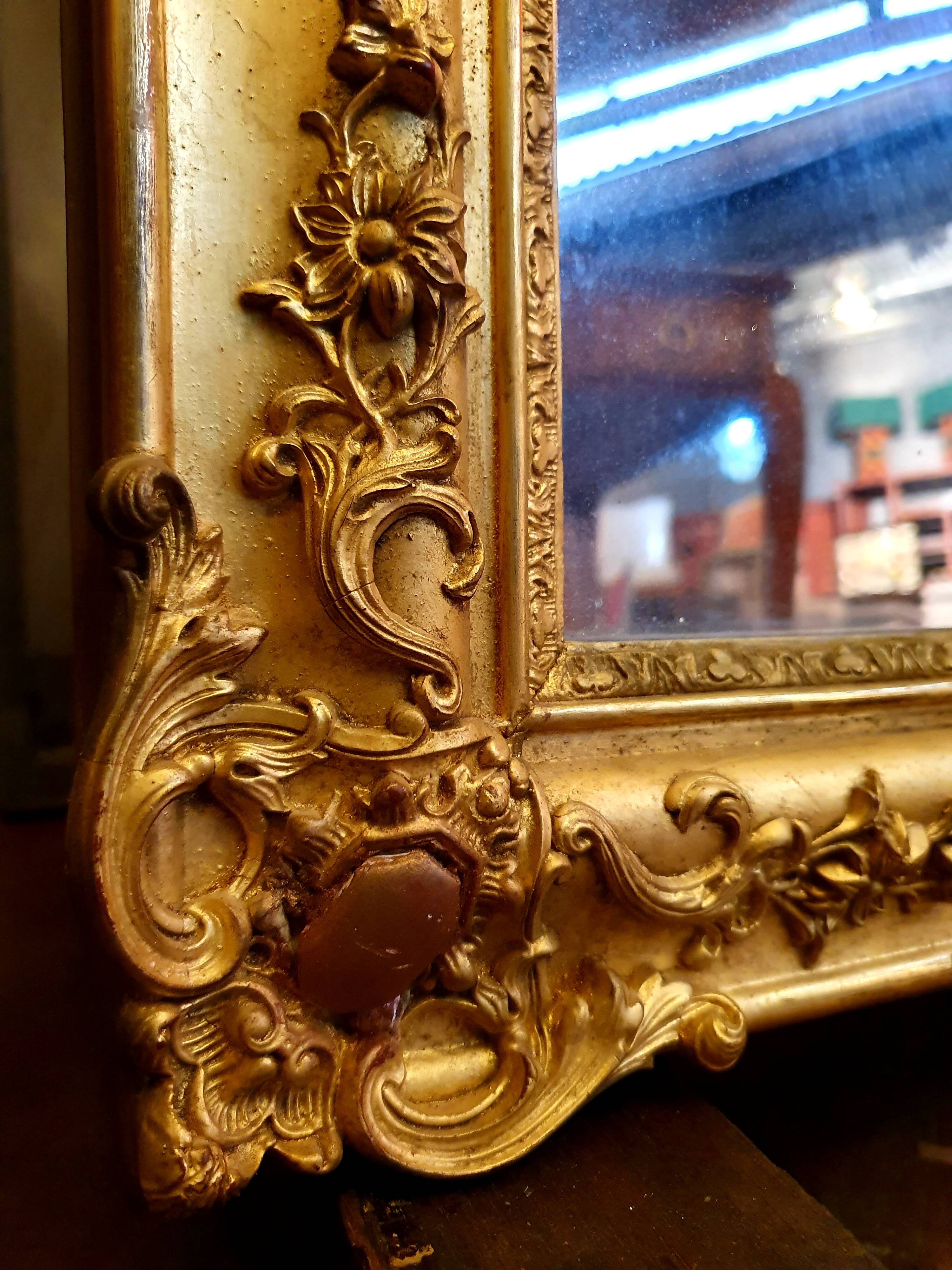 Mirror regency style floral decorations 19th - gilded stucco wood 76x100cm