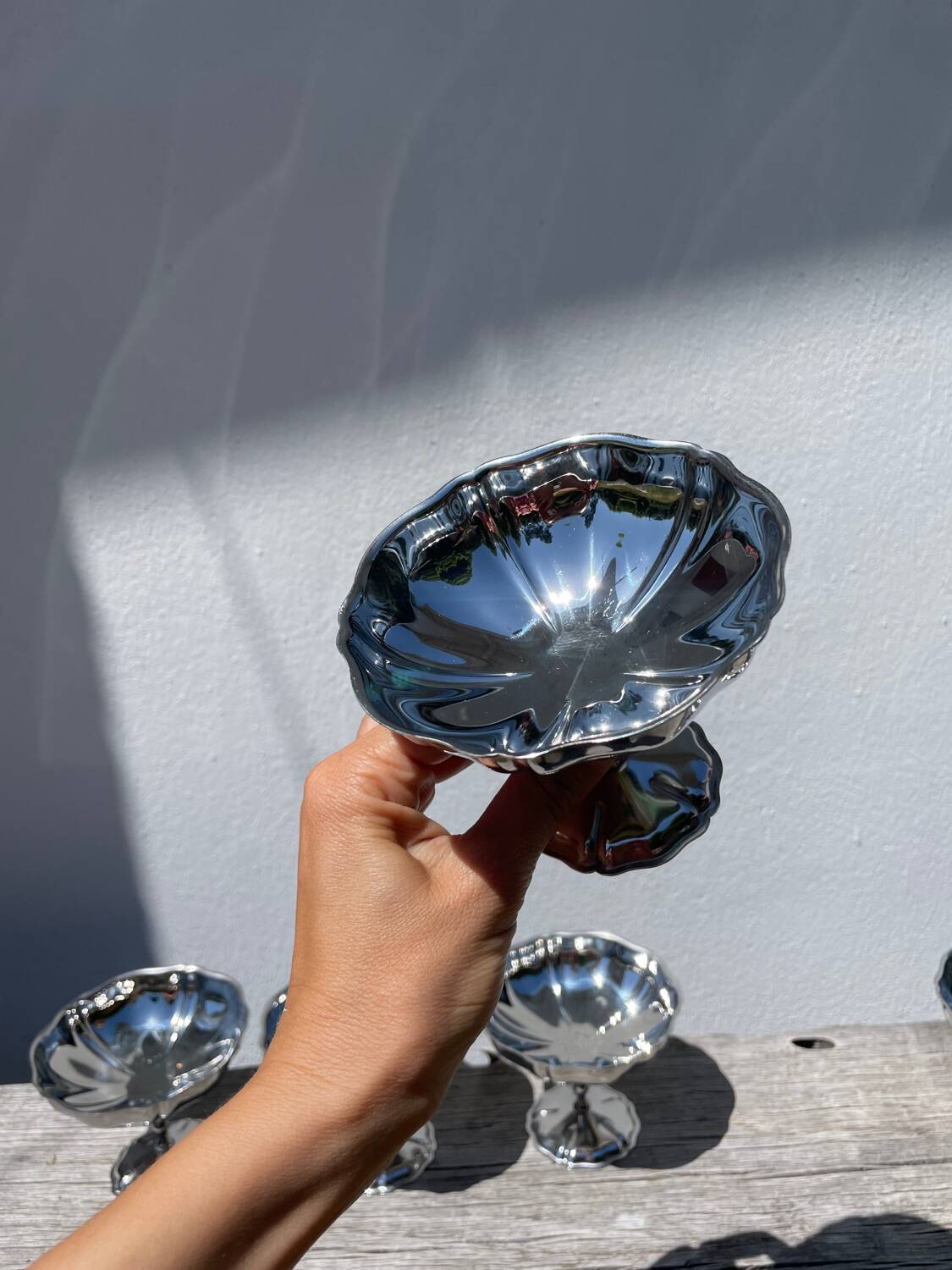 6 large stainless steel bowls 1970