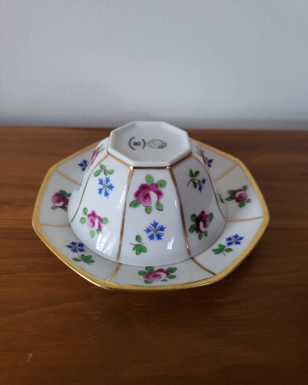 Limoges Porcelain Cup with Decor of Barbel Fish and Roses