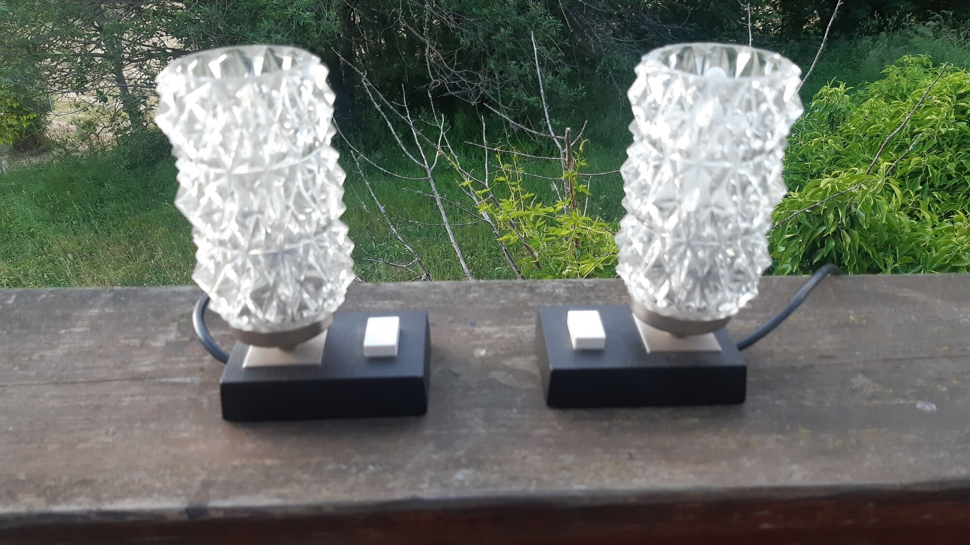 Hillebrand lamps chiseled glass 70s, set of 2