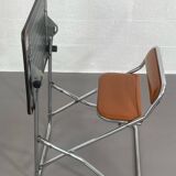 Vintage folding school desk with faux leather seat