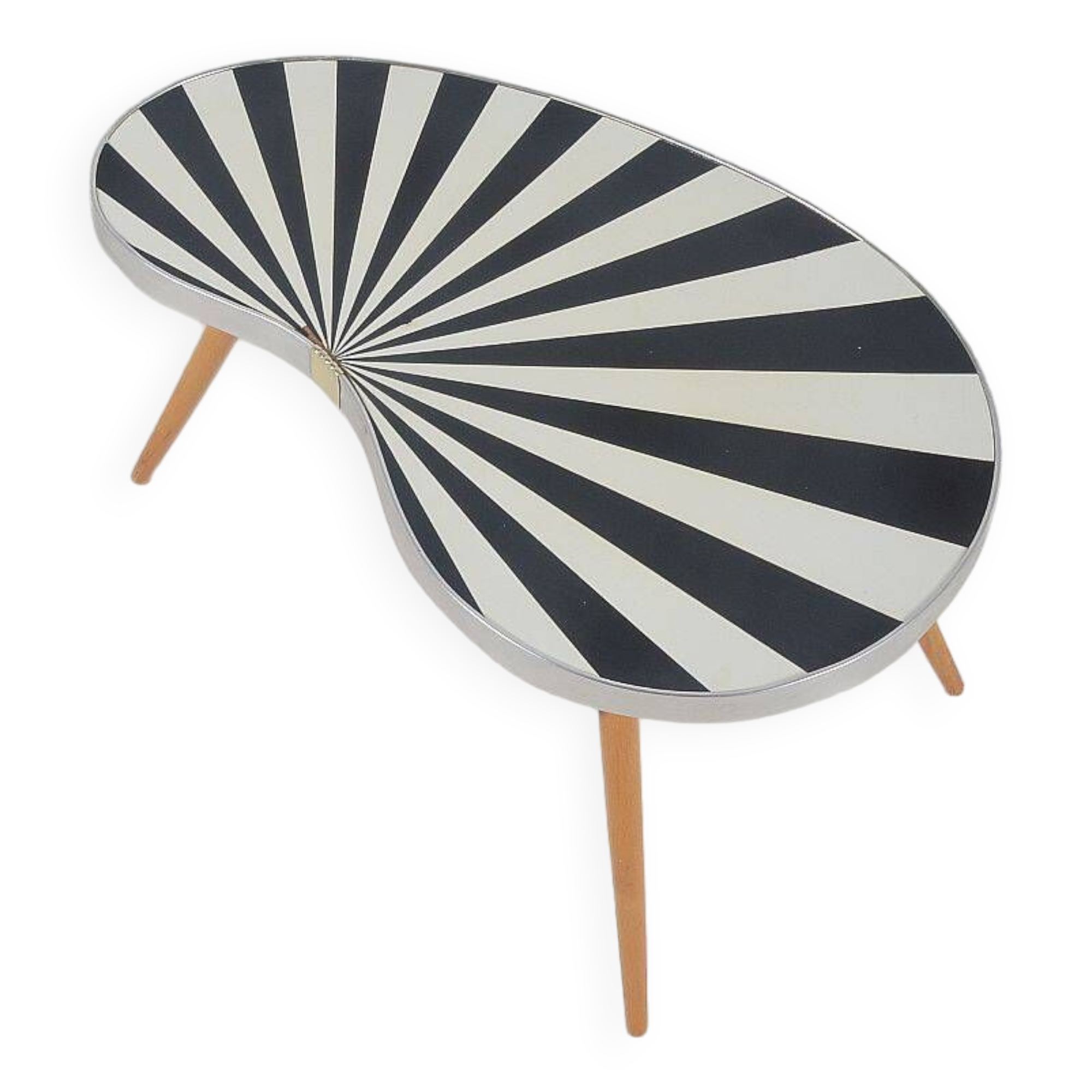Kidney-shaped vintage side table with handmade ray pattern, 1960s